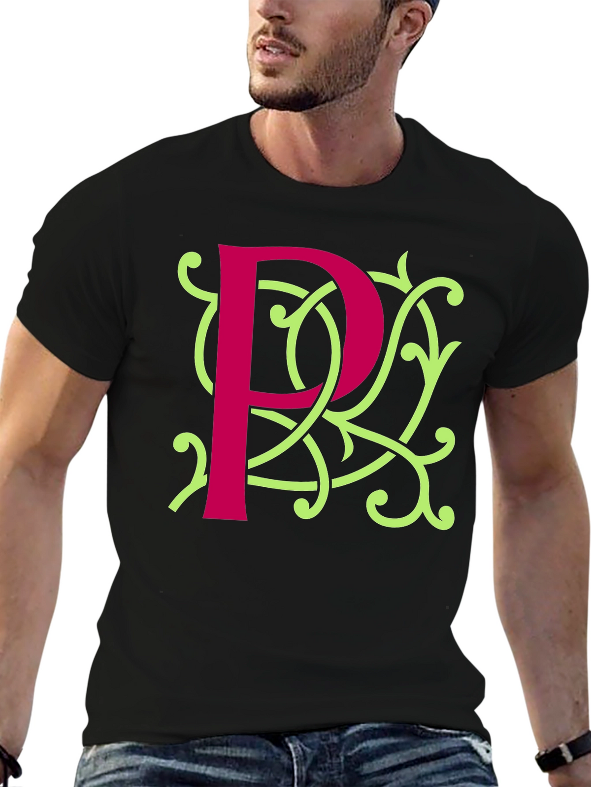 Initial P Flourish Tee - Stylish Monogrammed Shirt