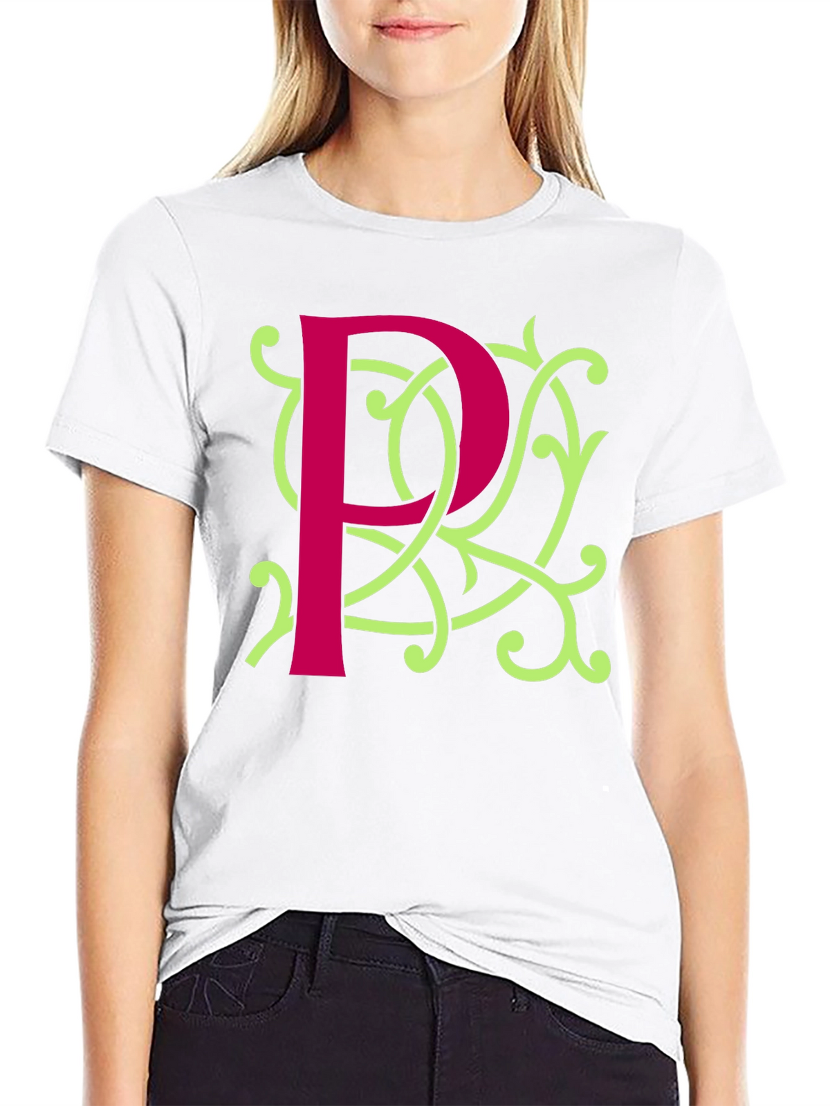 Initial P Flourish Tee - Stylish Monogrammed Shirt