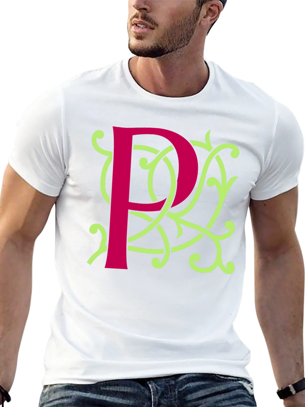 Initial P Flourish Tee - Stylish Monogrammed Shirt