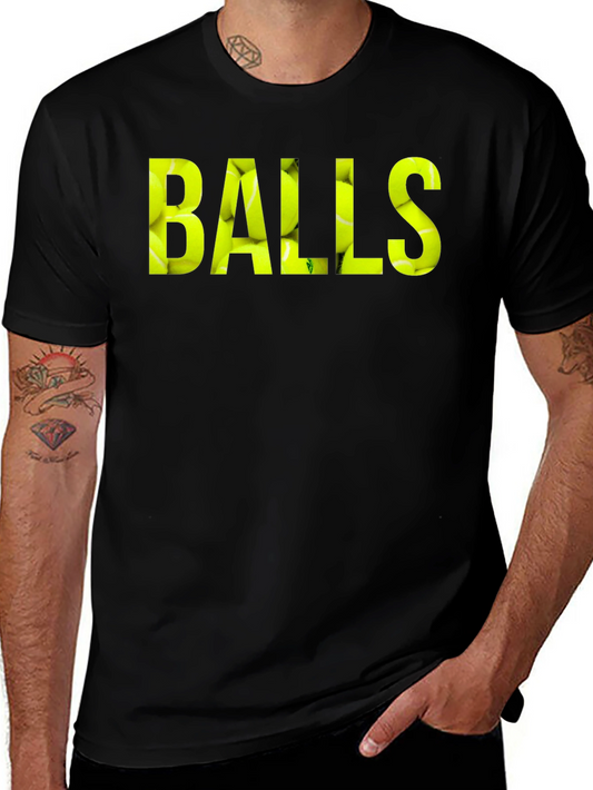 Tennis Balls Graphic Tee - Black Crew Neck T-Shirt