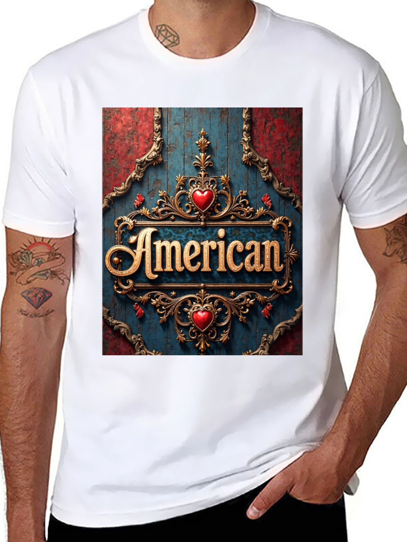 American Pride T-Shirt: Ornate Heart Design