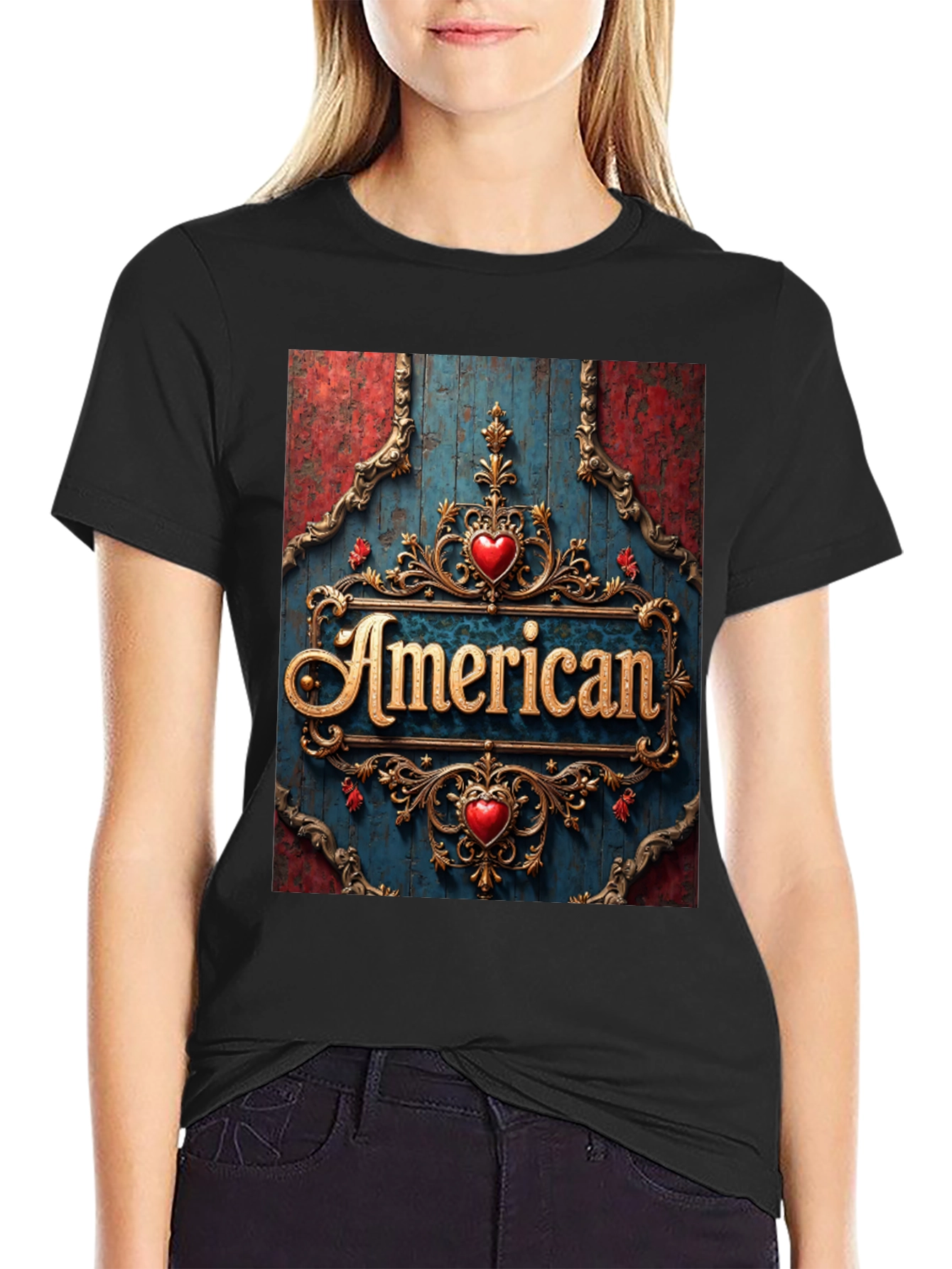 American Pride T-Shirt: Ornate Heart Design