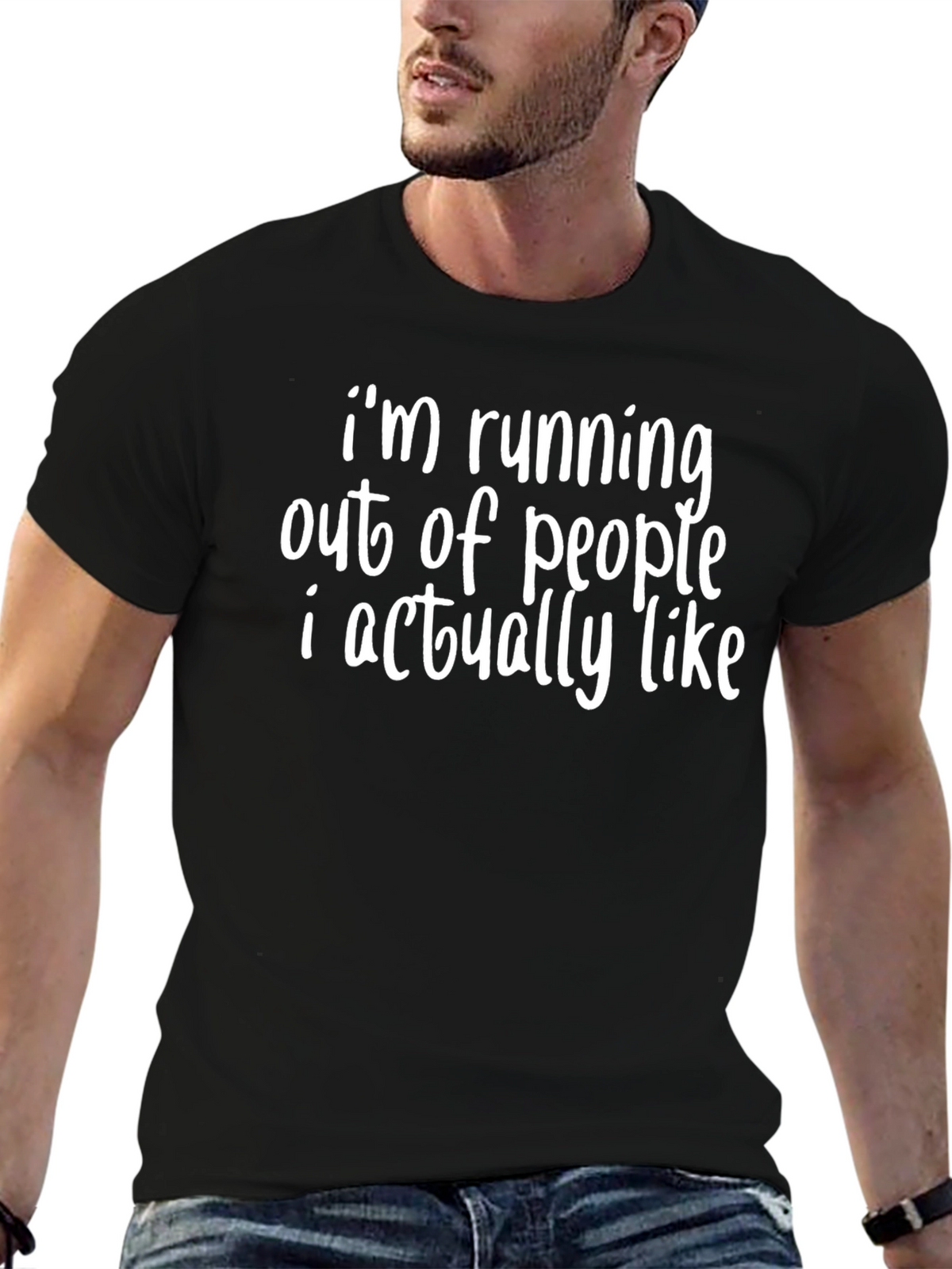 Funny Running Out of People Black Graphic T-Shirt