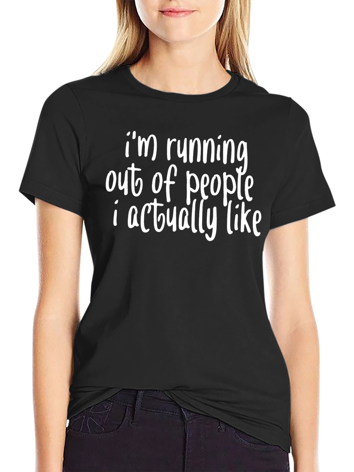 Funny Running Out of People Black Graphic T-Shirt
