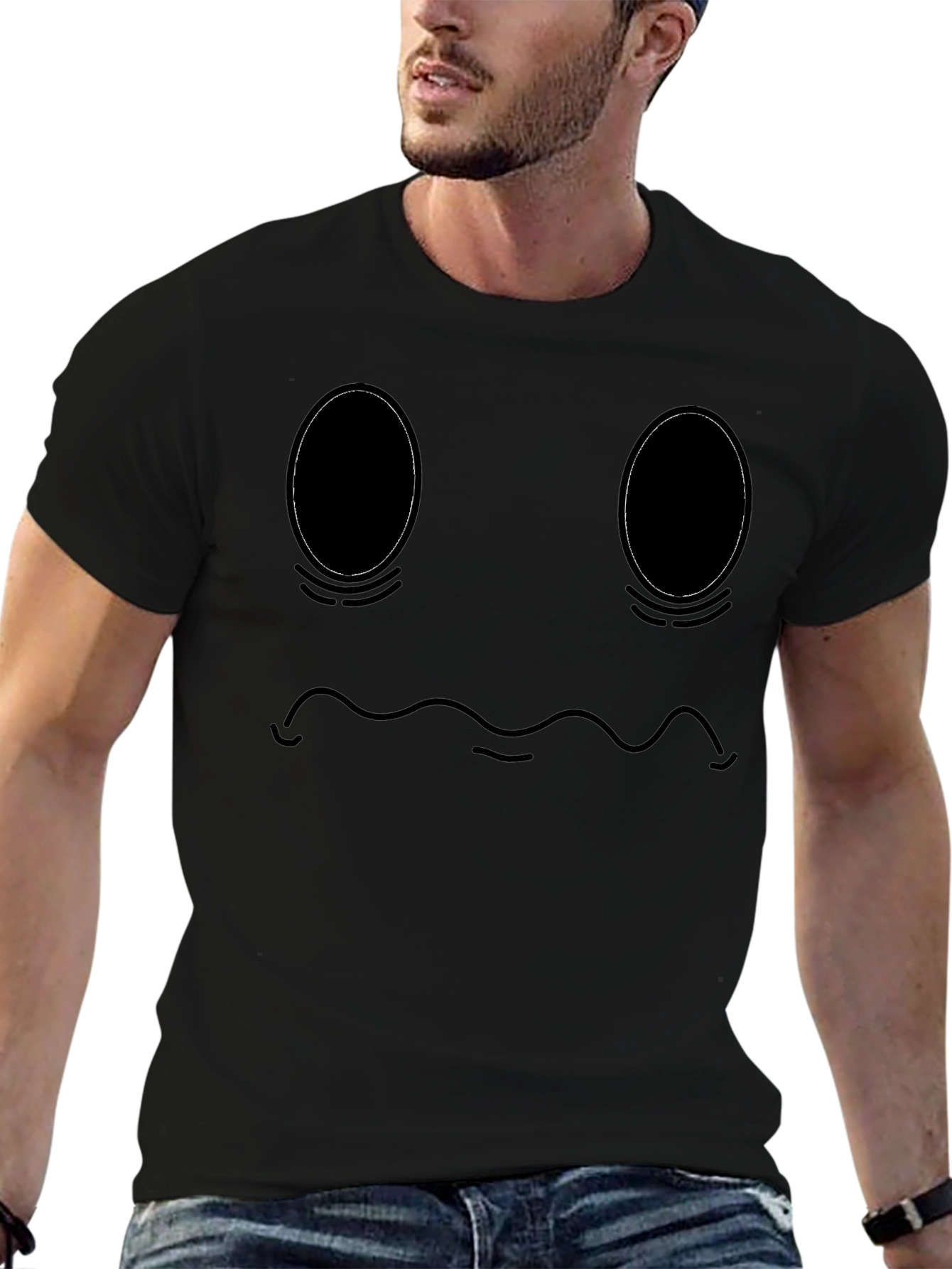 Mens Black Graphic T-Shirt - Sad Ghost Face