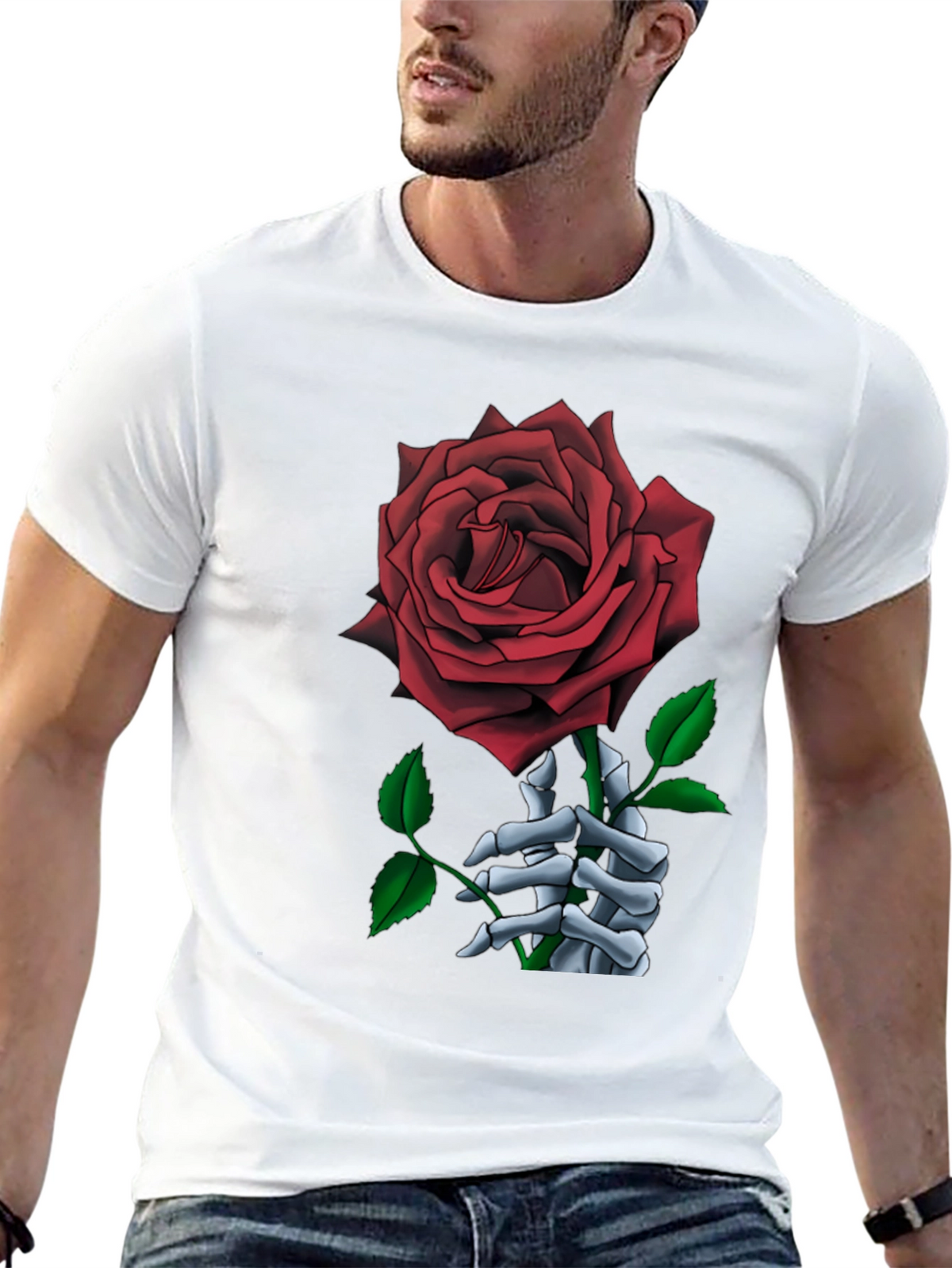 Rose Skeleton Hand Graphic T-Shirt