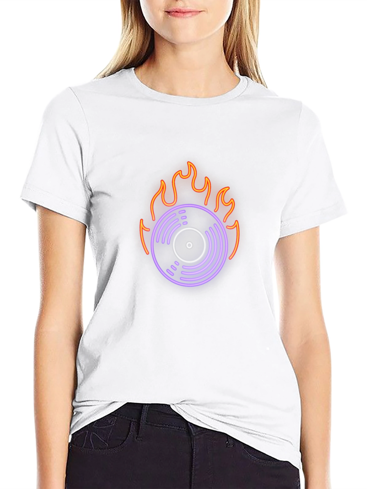 Fiery Vinyl Graphic Tee - Retro Music Lover Shirt