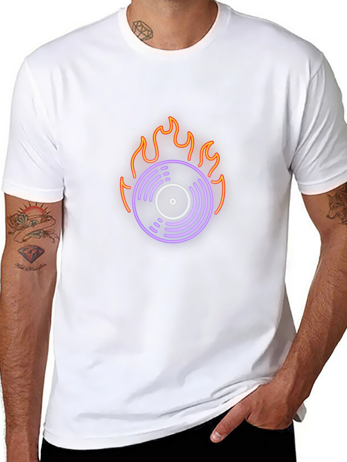 Fiery Vinyl Graphic Tee - Retro Music Lover Shirt