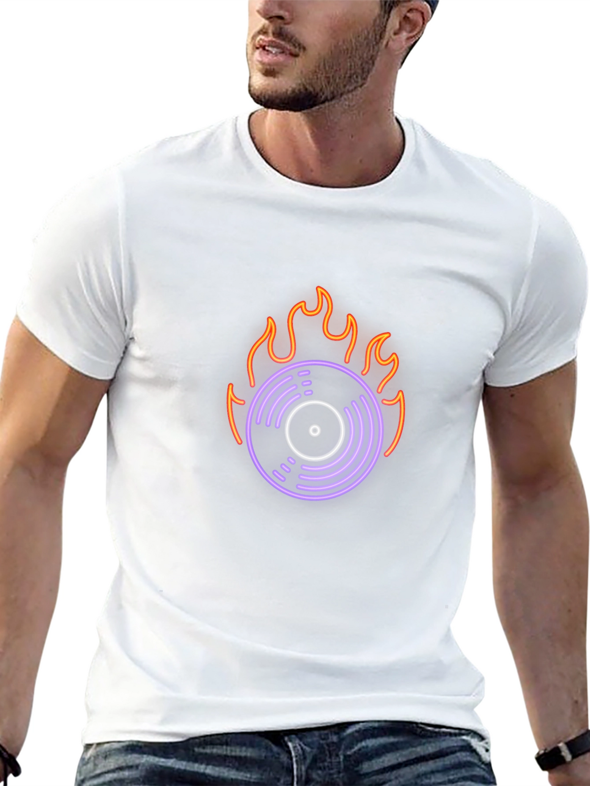 Fiery Vinyl Graphic Tee - Retro Music Lover Shirt