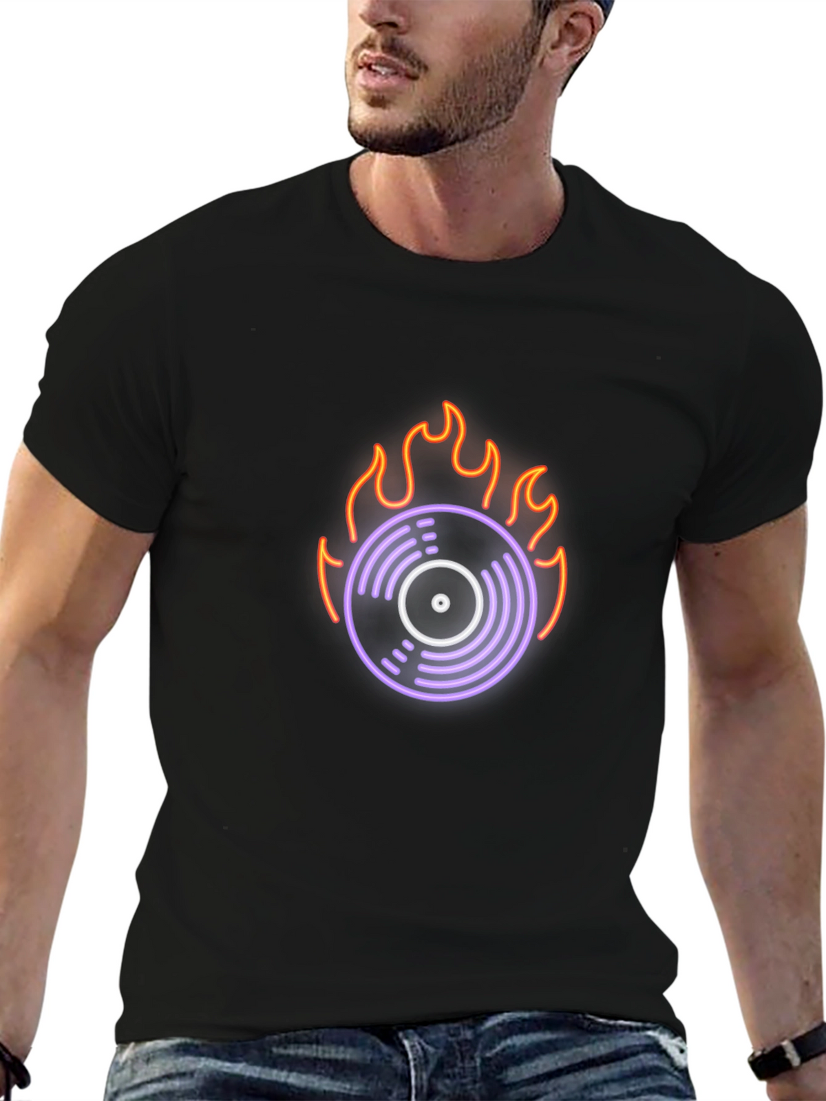 Fiery Vinyl Graphic Tee - Retro Music Lover Shirt