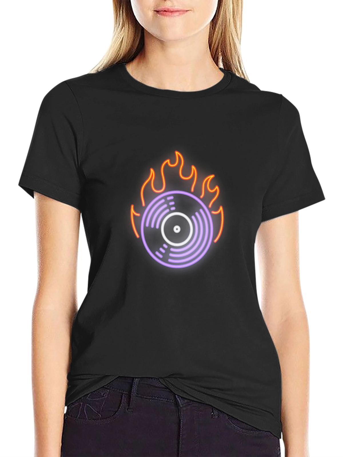Fiery Vinyl Graphic Tee - Retro Music Lover Shirt