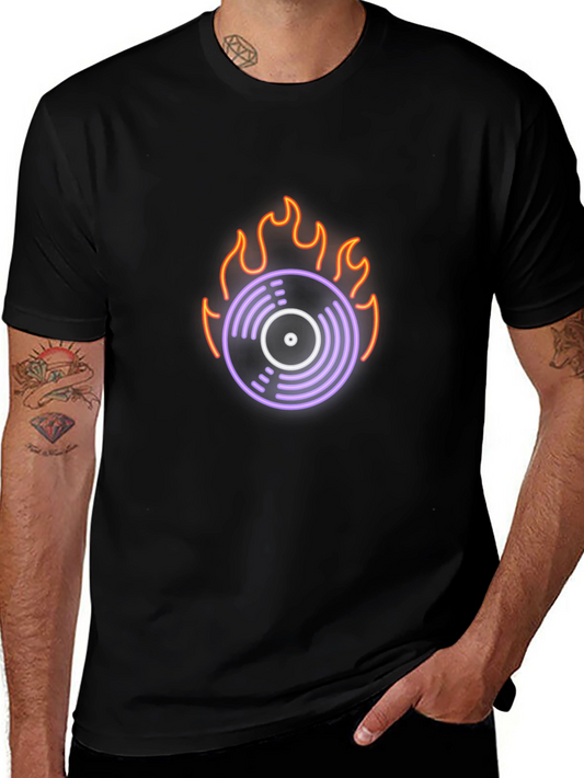 Fiery Vinyl Graphic Tee - Retro Music Lover Shirt