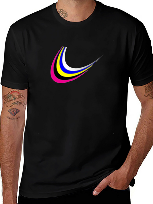 Mens Black Graphic Tee - Colorful Arc Design