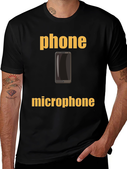 Phone Microphone Graphic Tee - Black Cotton T-Shirt