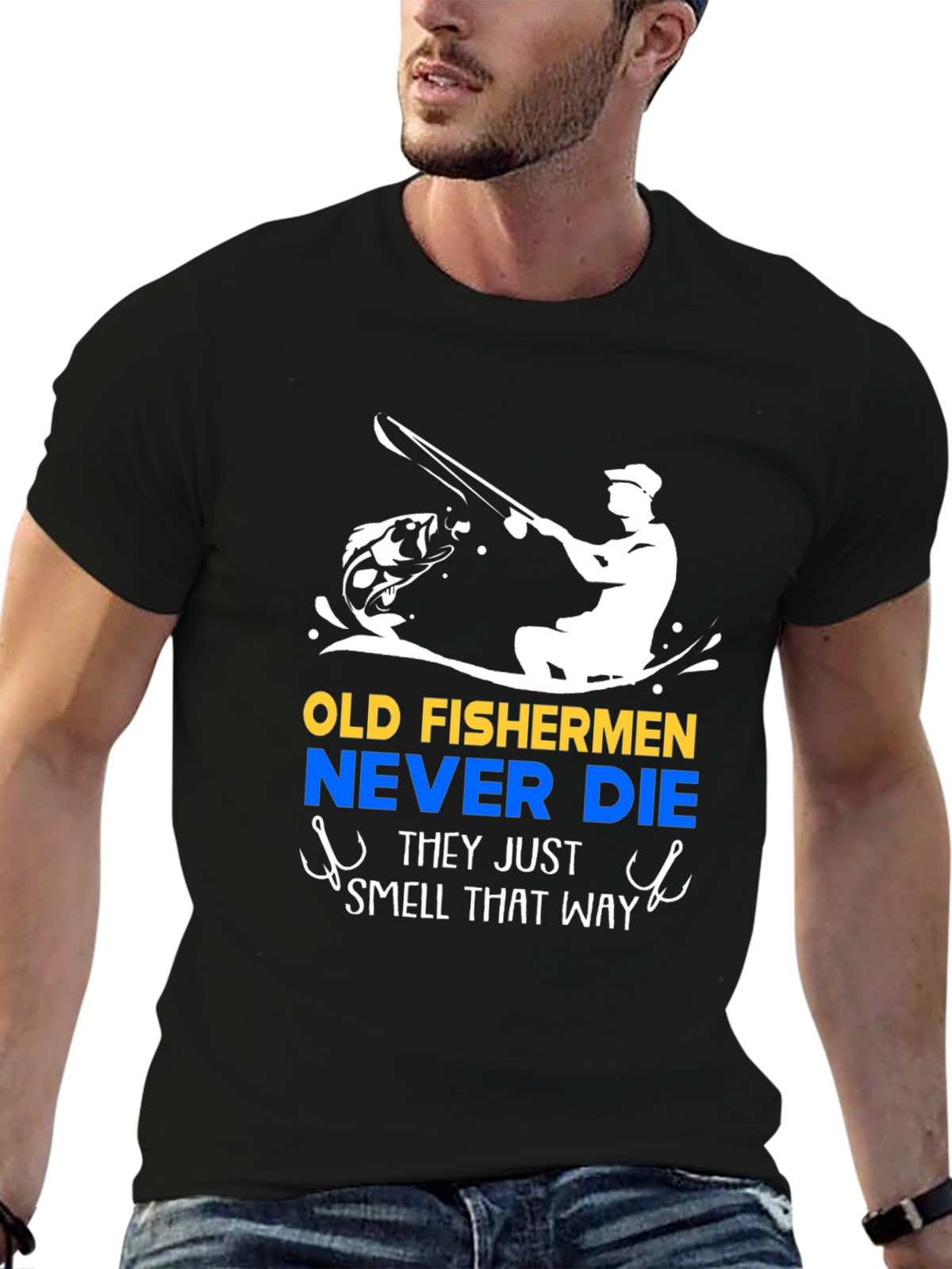 Old Fishermen Never Die Black T-Shirt