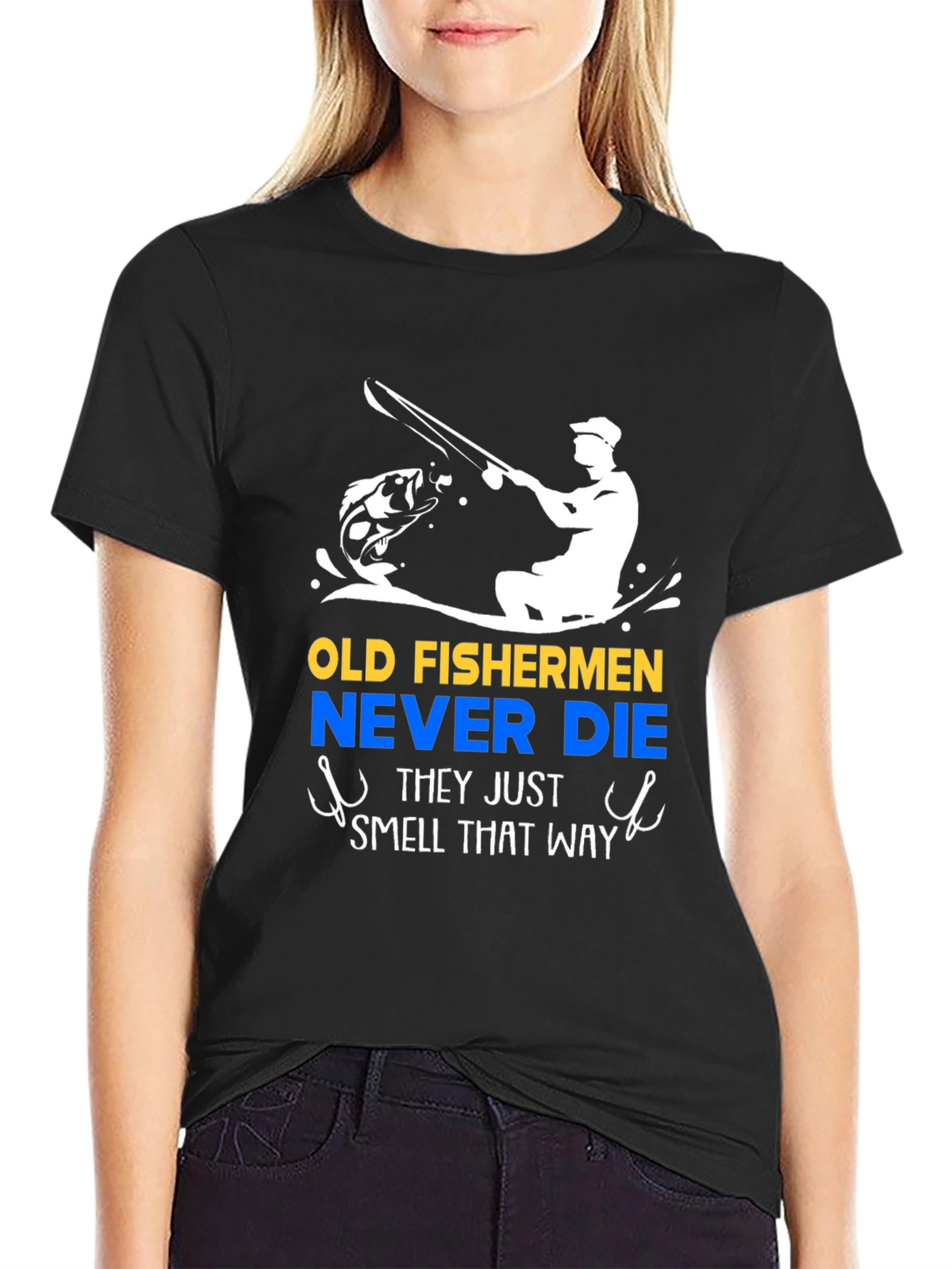 Old Fishermen Never Die Black T-Shirt