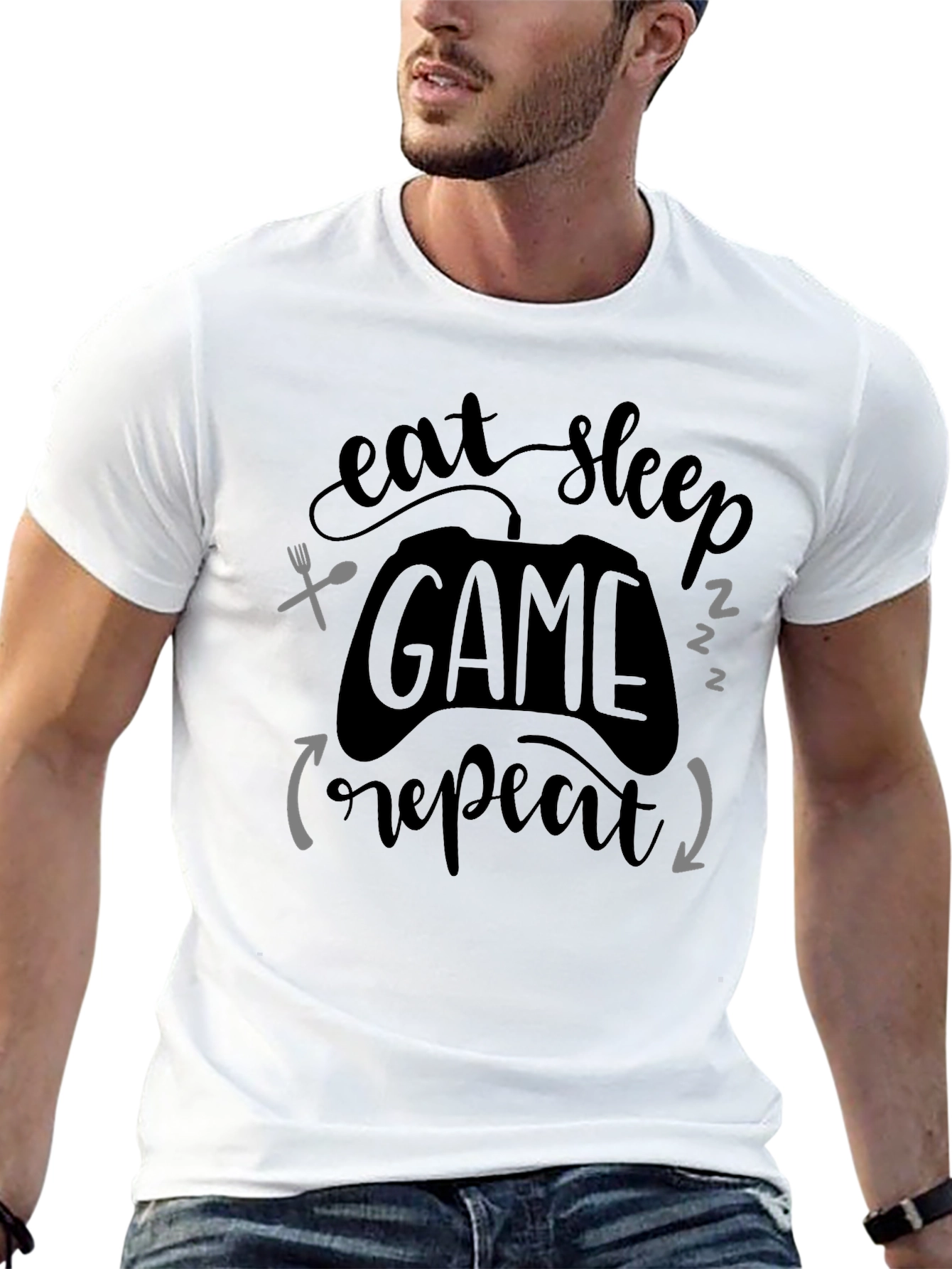 Eat Sleep Game Repeat Black T-Shirt