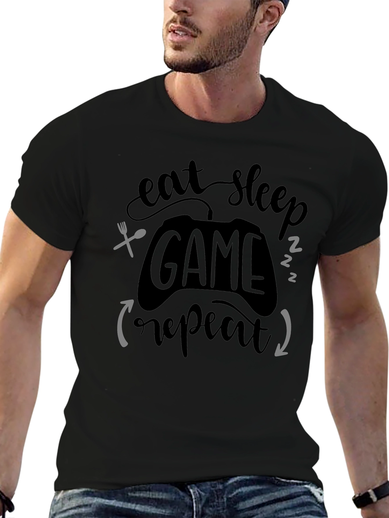 Eat Sleep Game Repeat Black T-Shirt