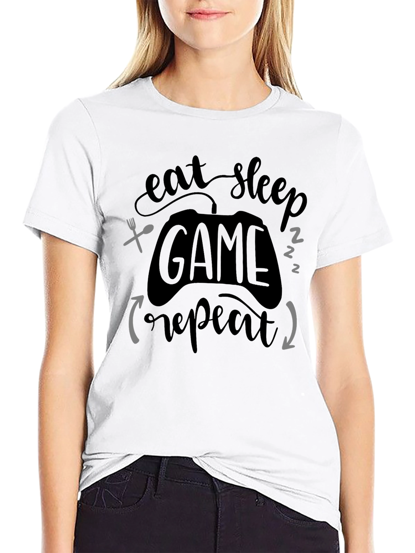 Eat Sleep Game Repeat Black T-Shirt