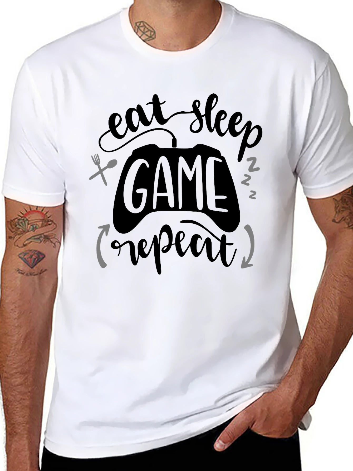 Eat Sleep Game Repeat Black T-Shirt