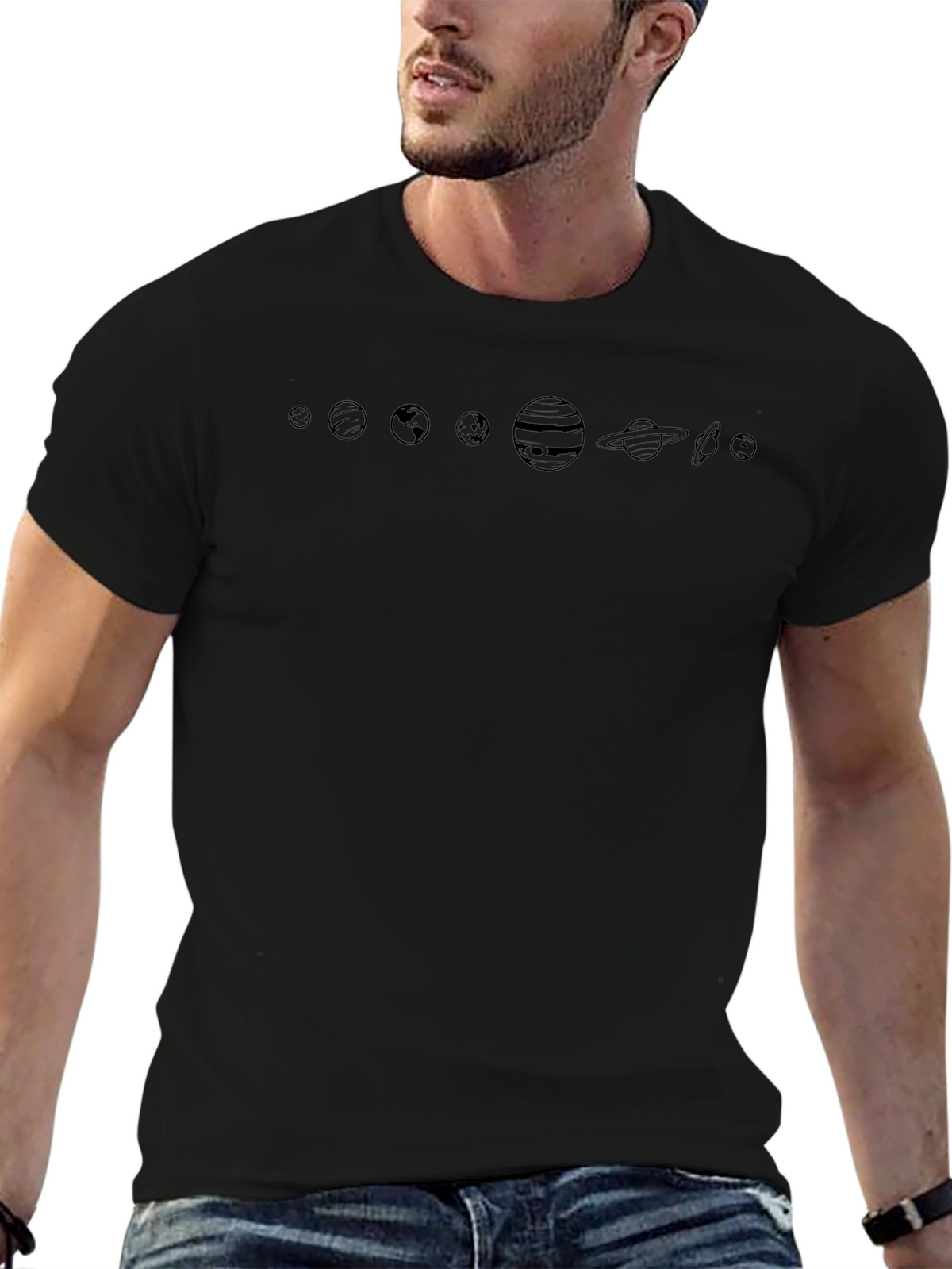 Planets Graphic Print Black T-Shirt
