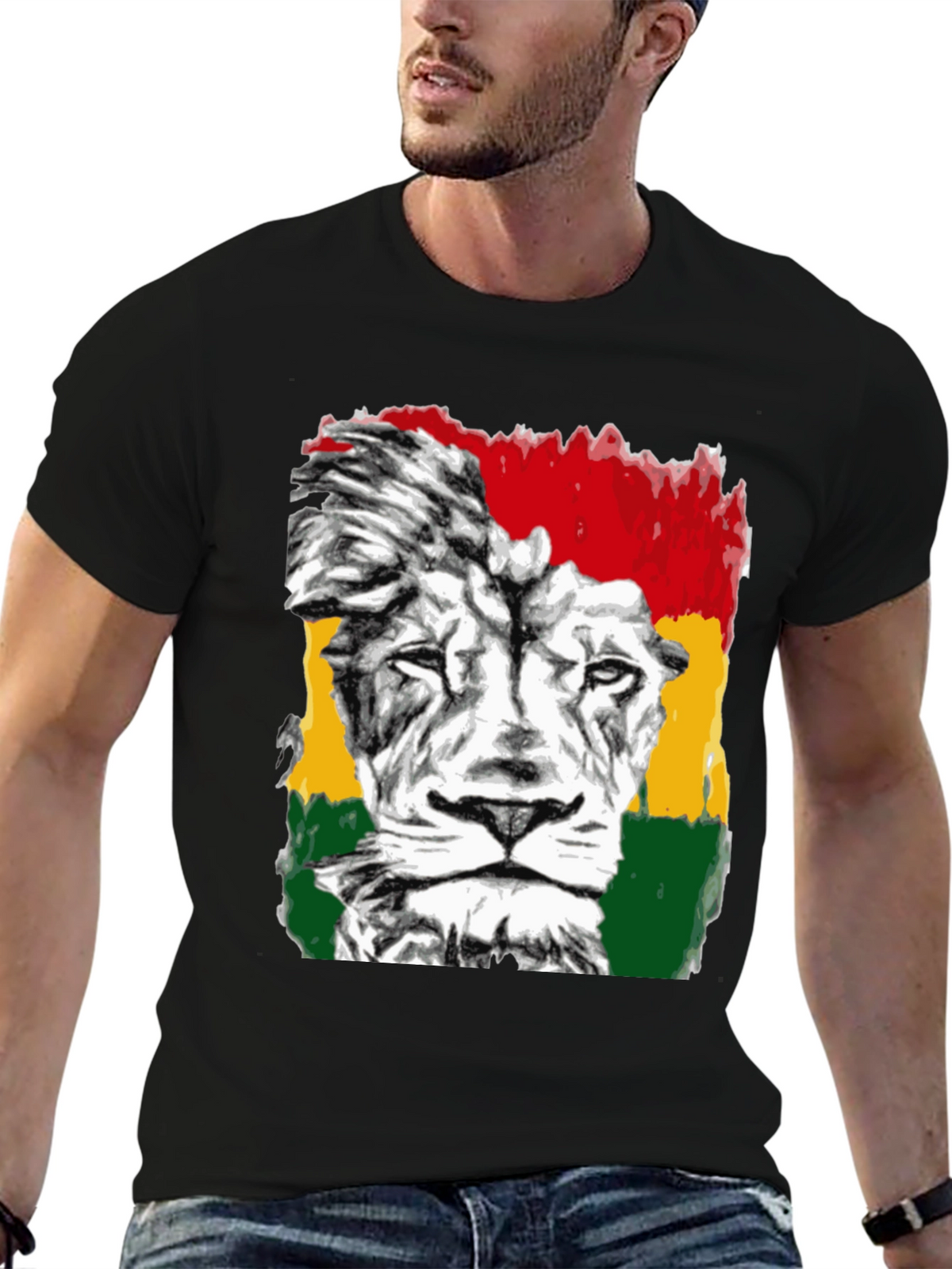 Rasta Lion Graphic Tee - Reggae Inspired Black T-Shirt