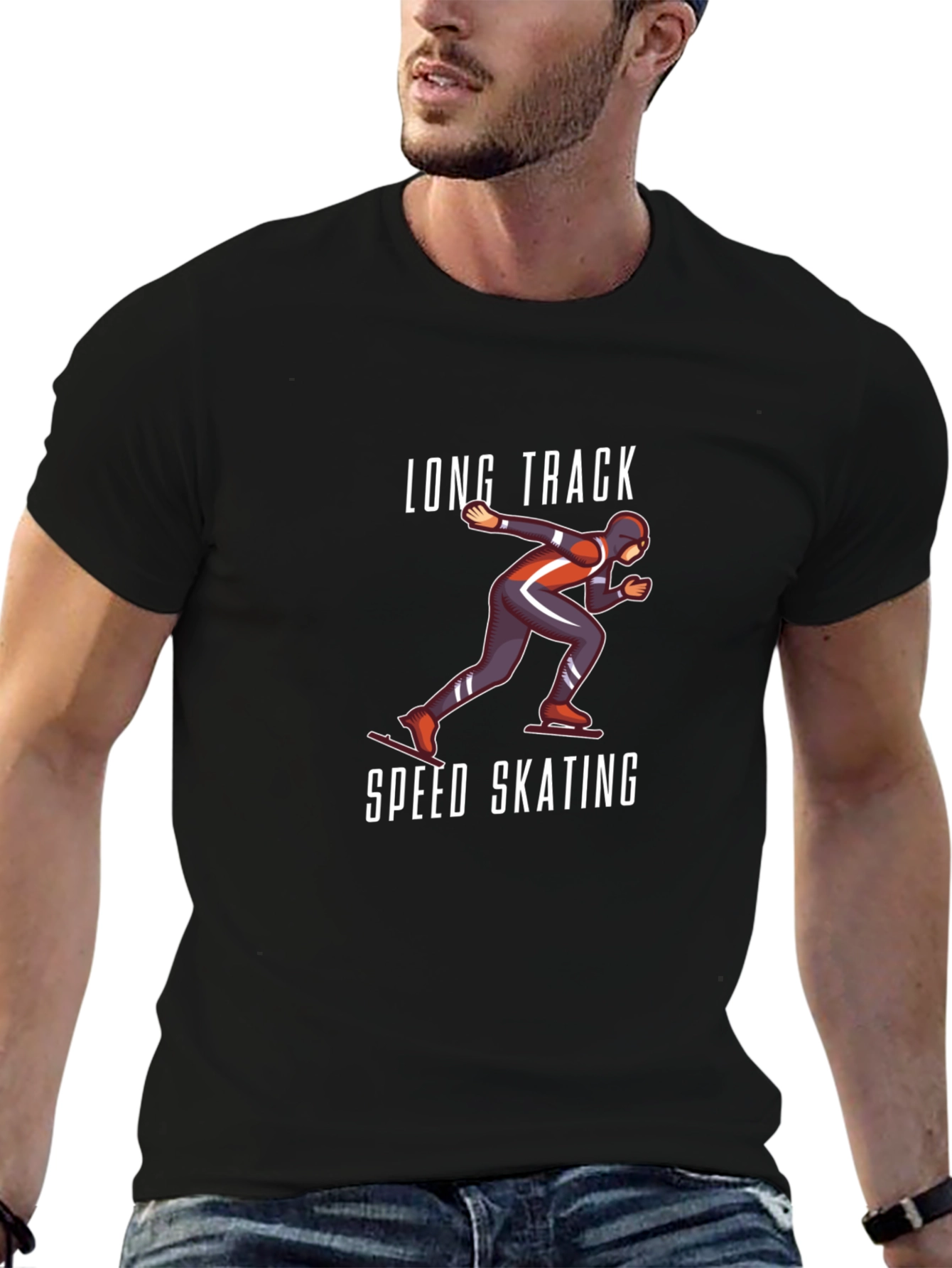 Long Track Speed Skating Black T-Shirt