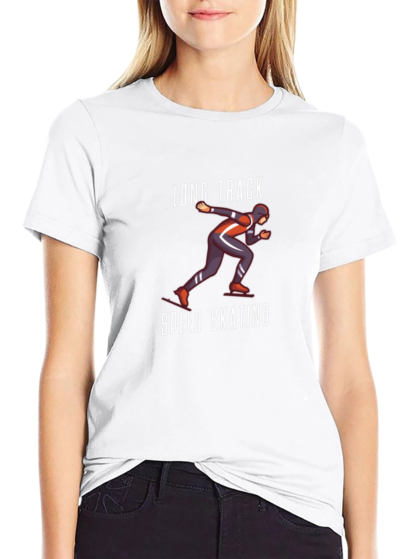 Long Track Speed Skating Black T-Shirt