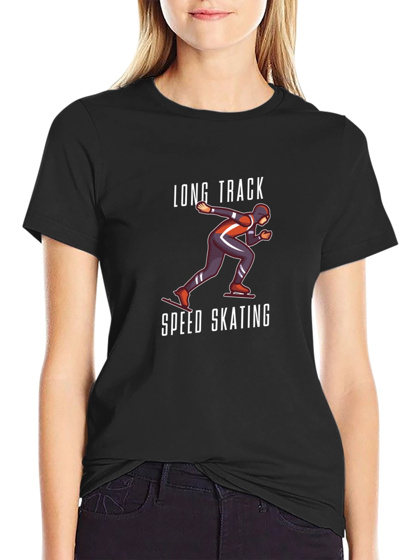 Long Track Speed Skating Black T-Shirt
