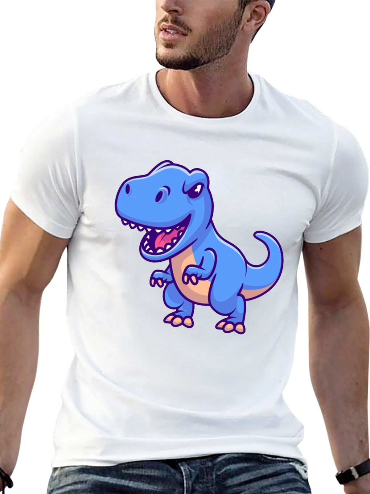 Dino Graphic Tee - Cartoon T-Rex Print Black T-Shirt