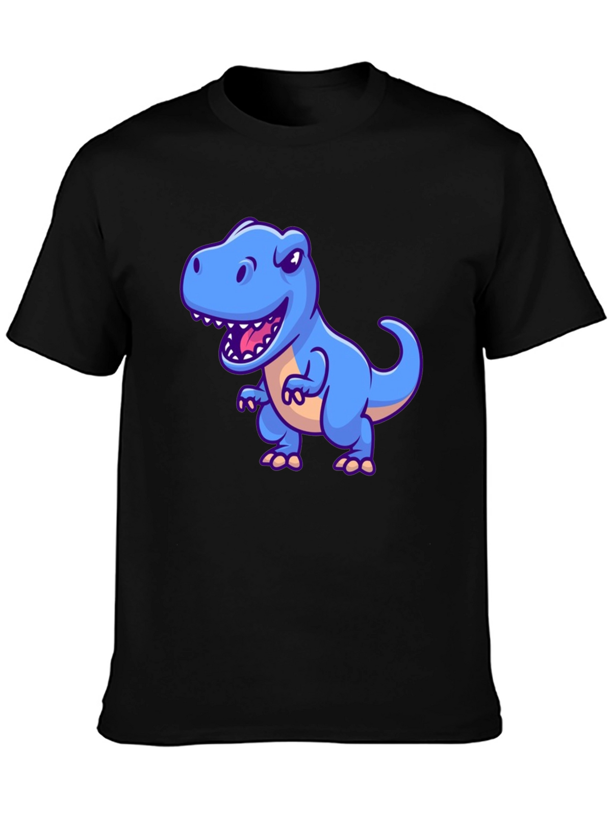 Dino Graphic Tee - Cartoon T-Rex Print Black T-Shirt
