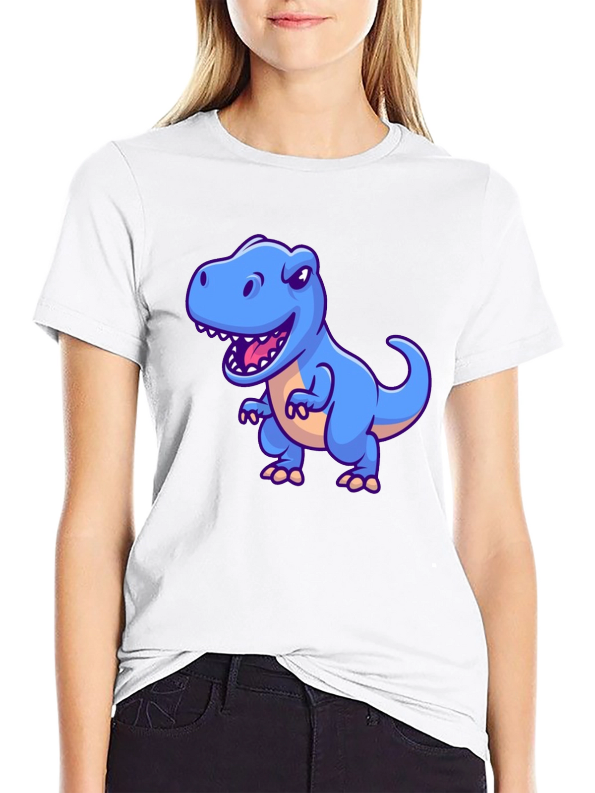 Dino Graphic Tee - Cartoon T-Rex Print Black T-Shirt