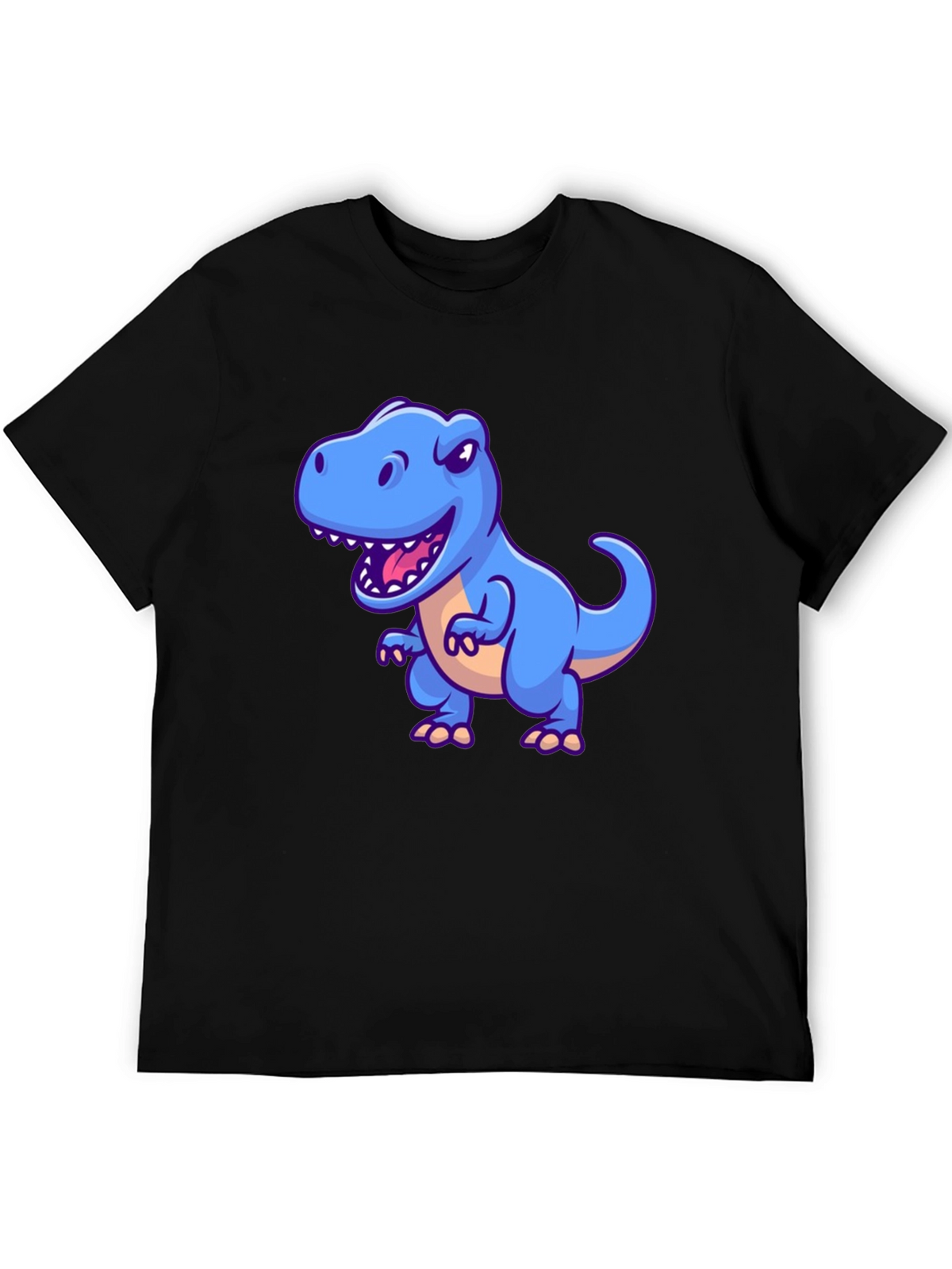 Dino Graphic Tee - Cartoon T-Rex Print Black T-Shirt