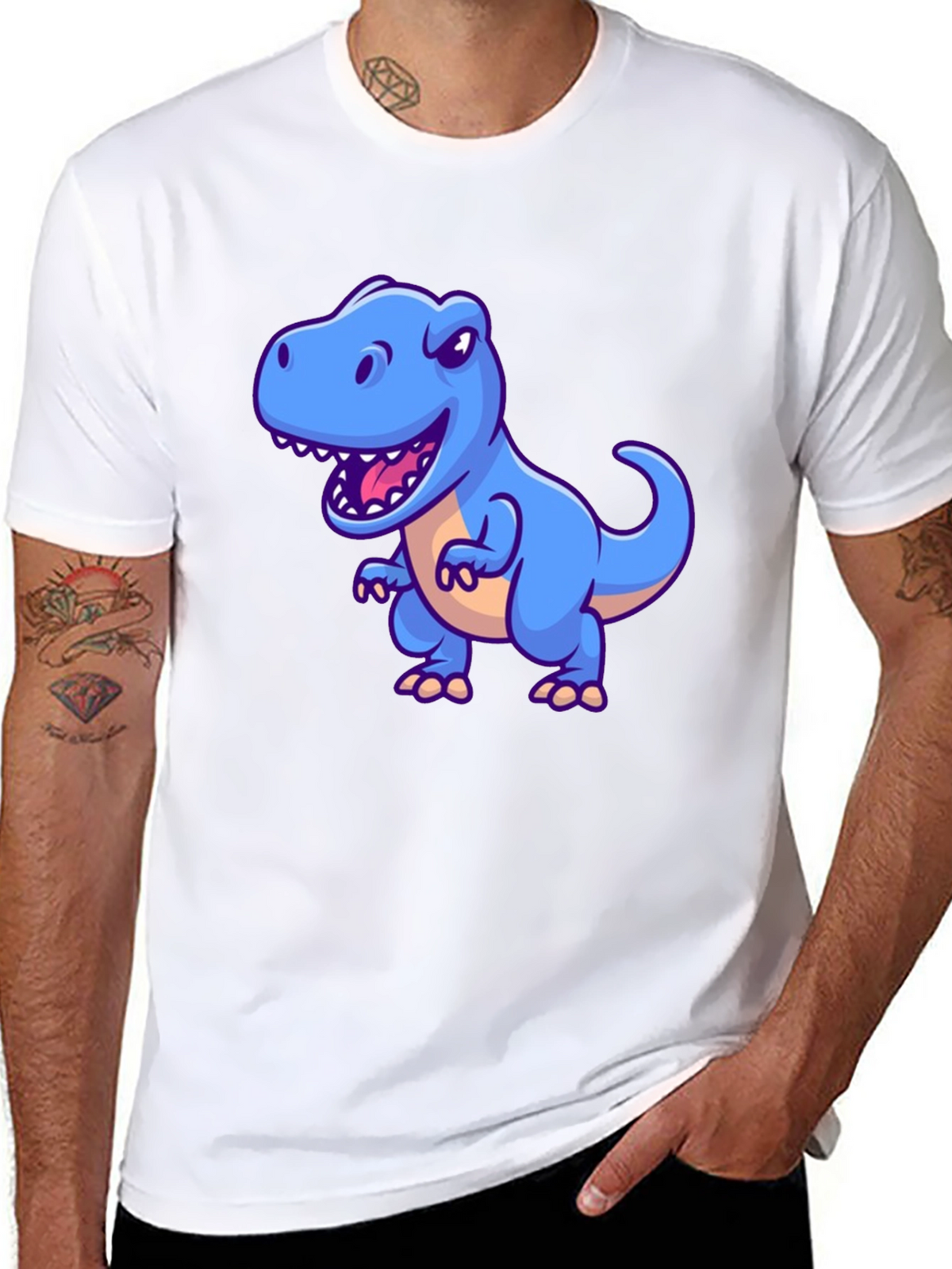 Dino Graphic Tee - Cartoon T-Rex Print Black T-Shirt