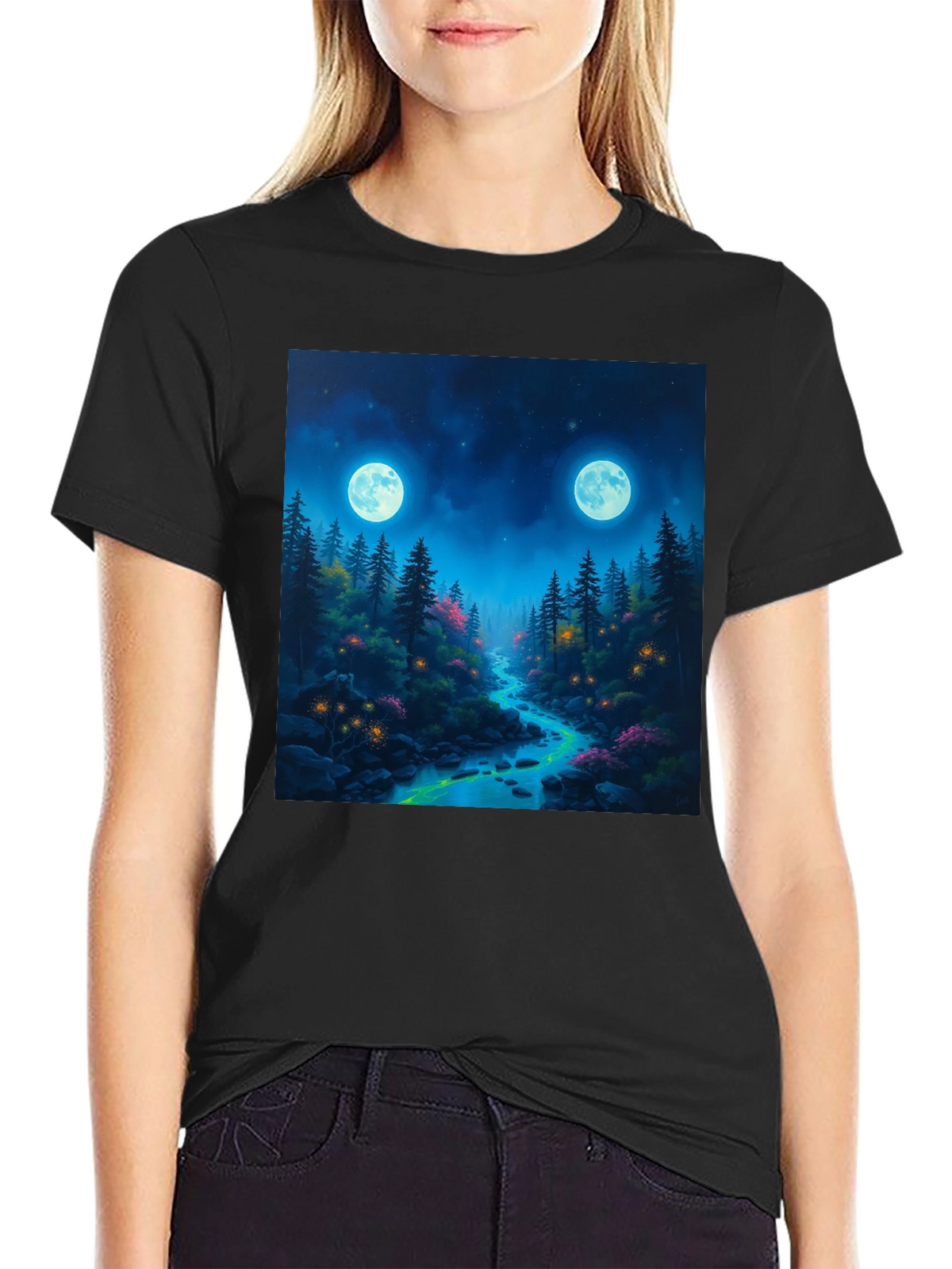 Mystical Forest Moonlit River Graphic Tee