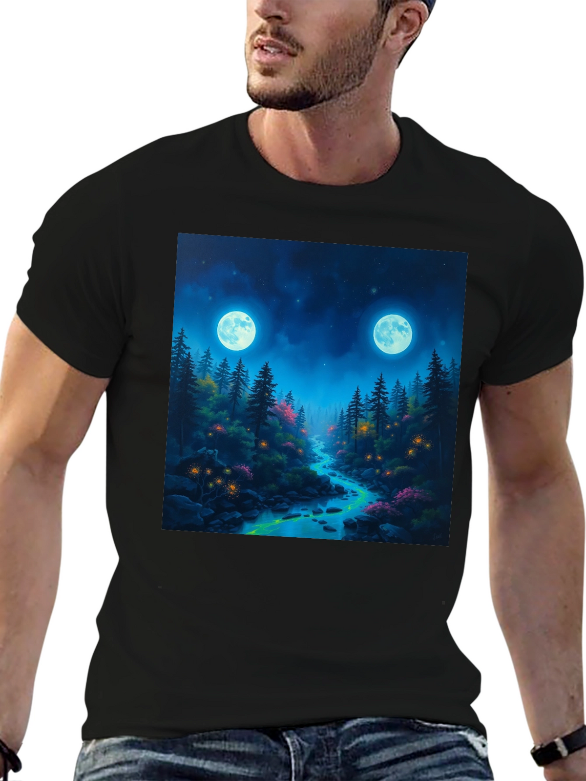 Mystical Forest Moonlit River Graphic Tee