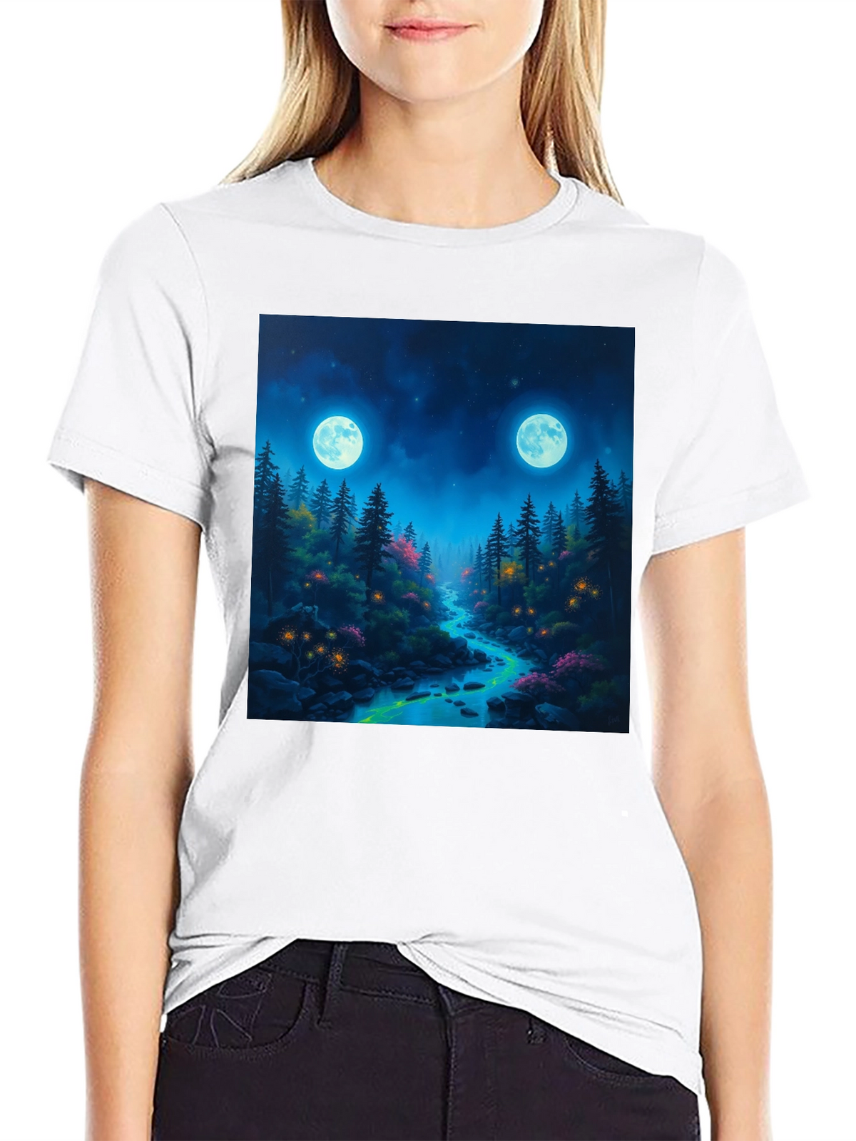 Mystical Forest Moonlit River Graphic Tee