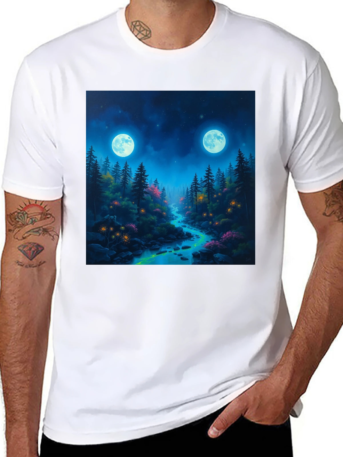 Mystical Forest Moonlit River Graphic Tee
