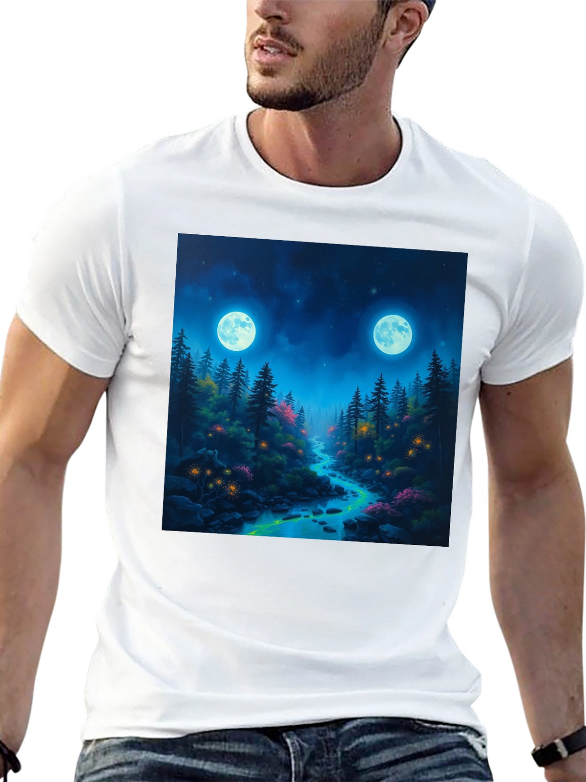 Mystical Forest Moonlit River Graphic Tee