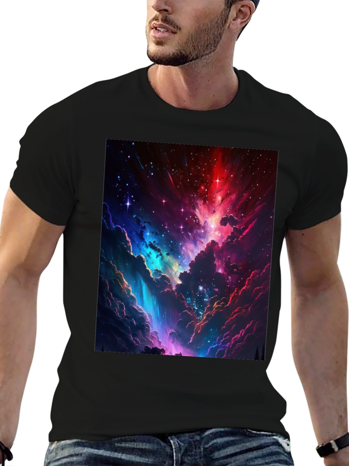 Nebula Print Black T-Shirt: Stellar Style