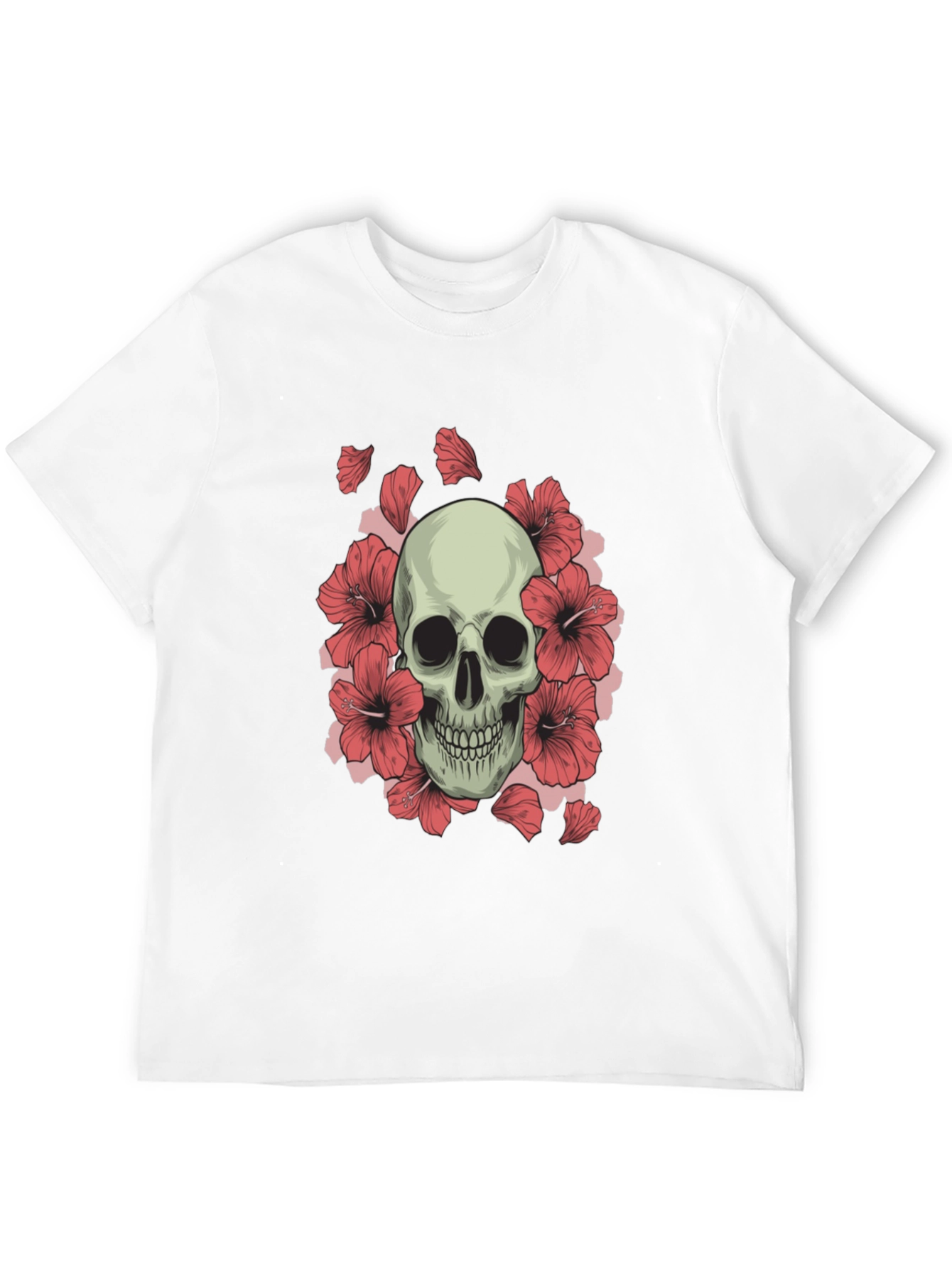 Skull and Hibiscus Graphic Tee - Black