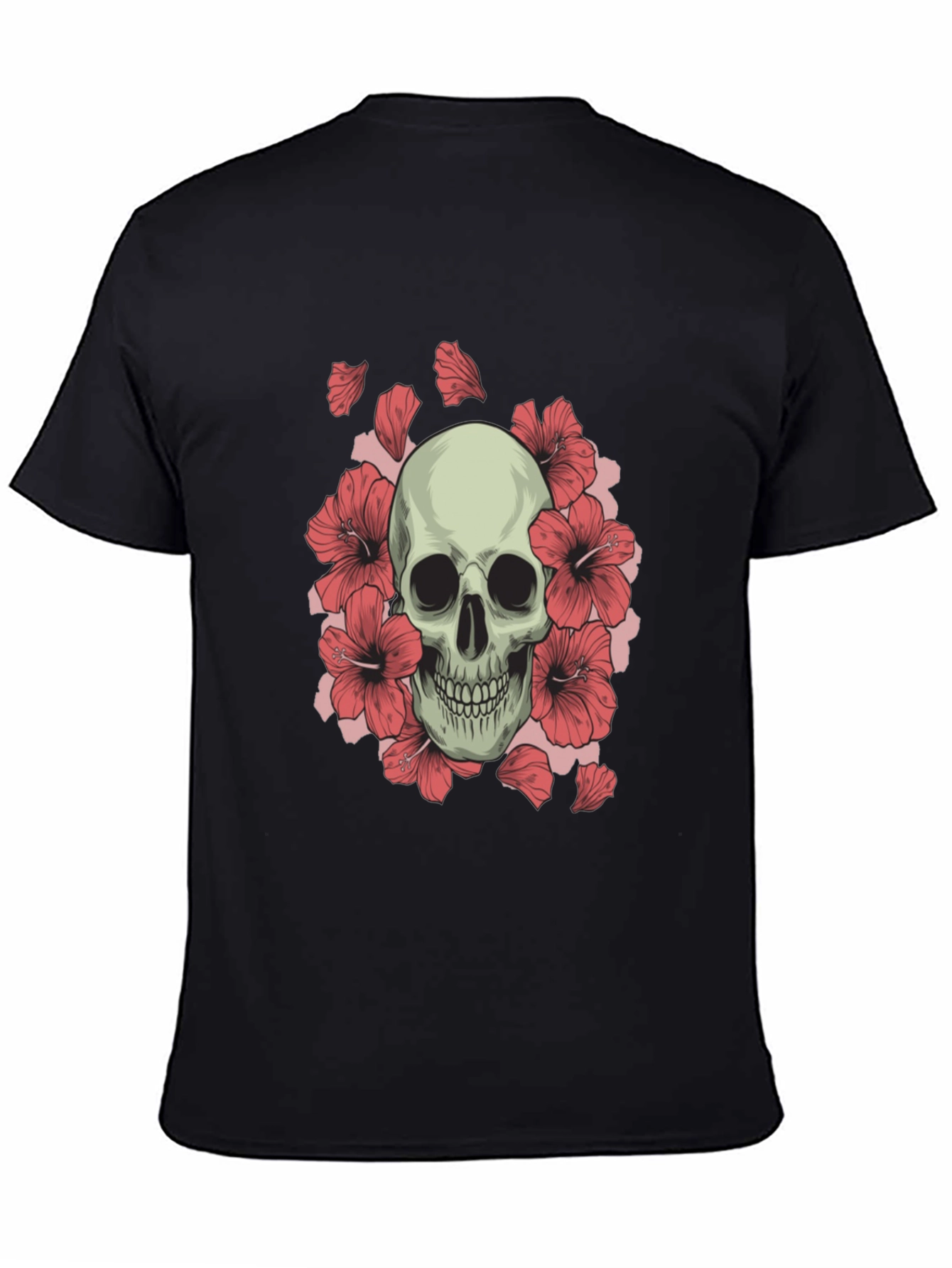 Skull and Hibiscus Graphic Tee - Black