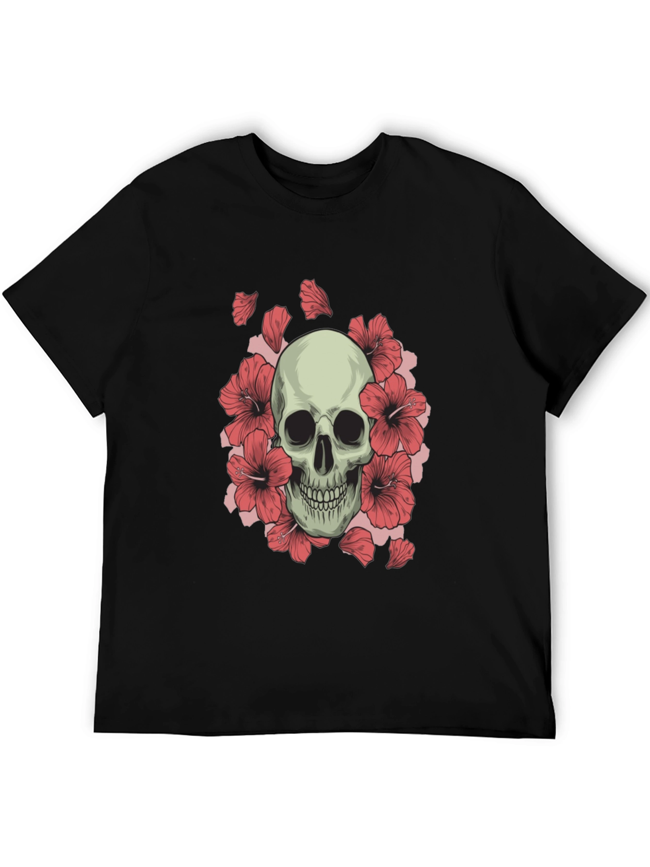Skull and Hibiscus Graphic Tee - Black