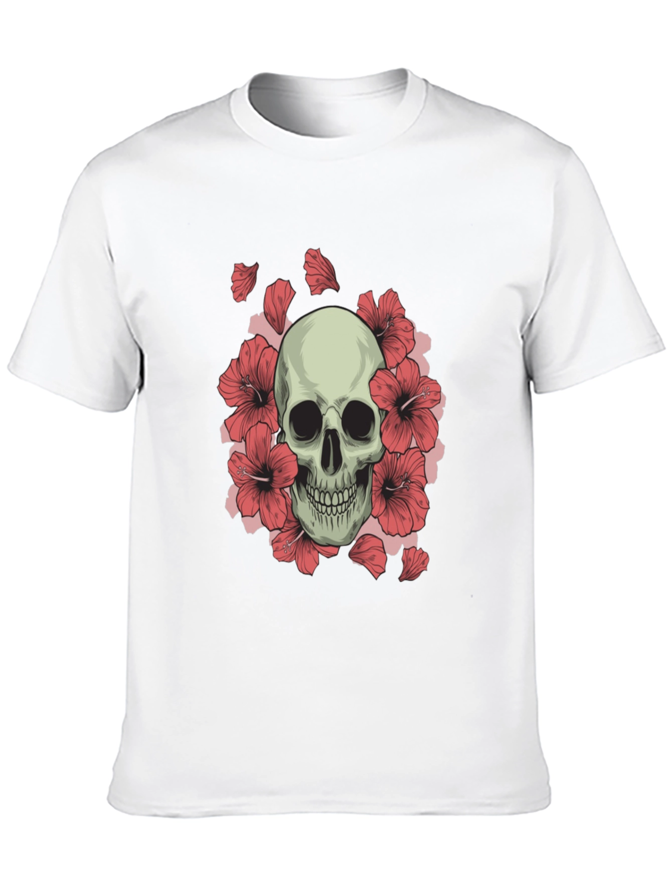 Skull and Hibiscus Graphic Tee - Black