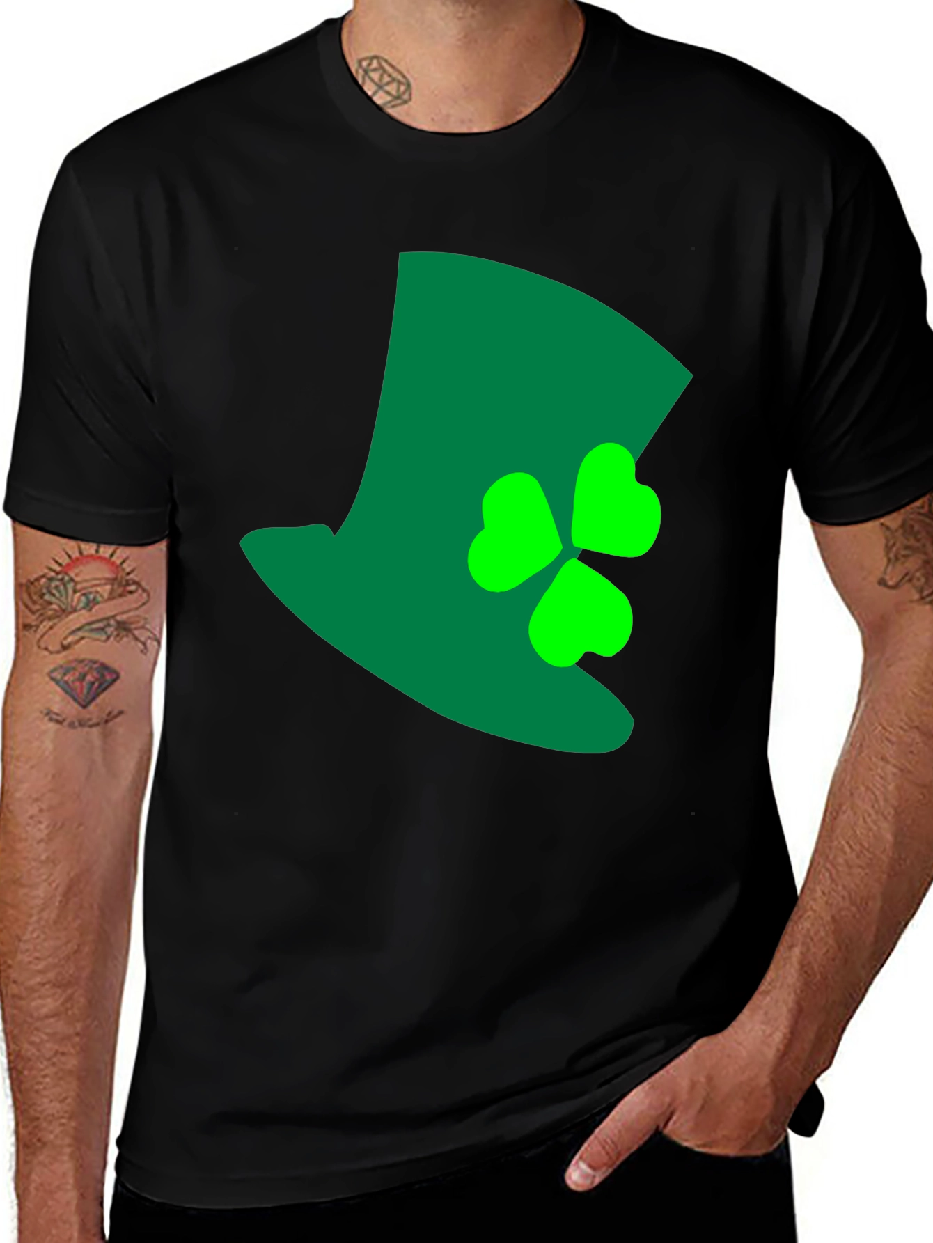 St. Patricks Day Top Hat Shamrock Graphic Tee