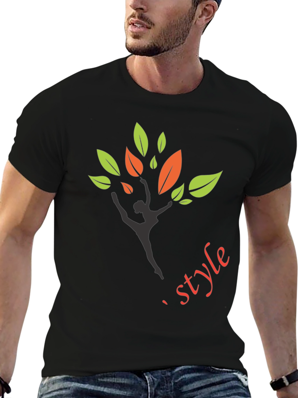 Stylish Black T-Shirt with Dancer Tree Design