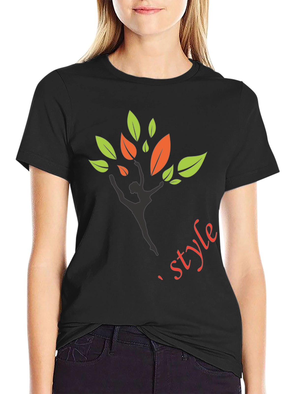 Stylish Black T-Shirt with Dancer Tree Design