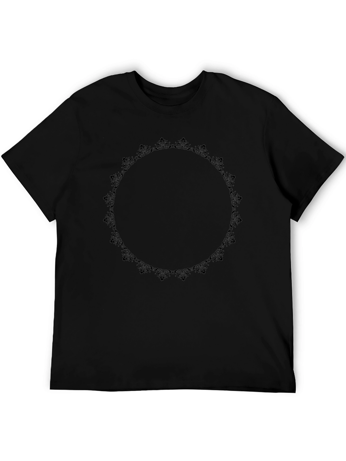 Elegant Black T-Shirt with Floral Circle Design