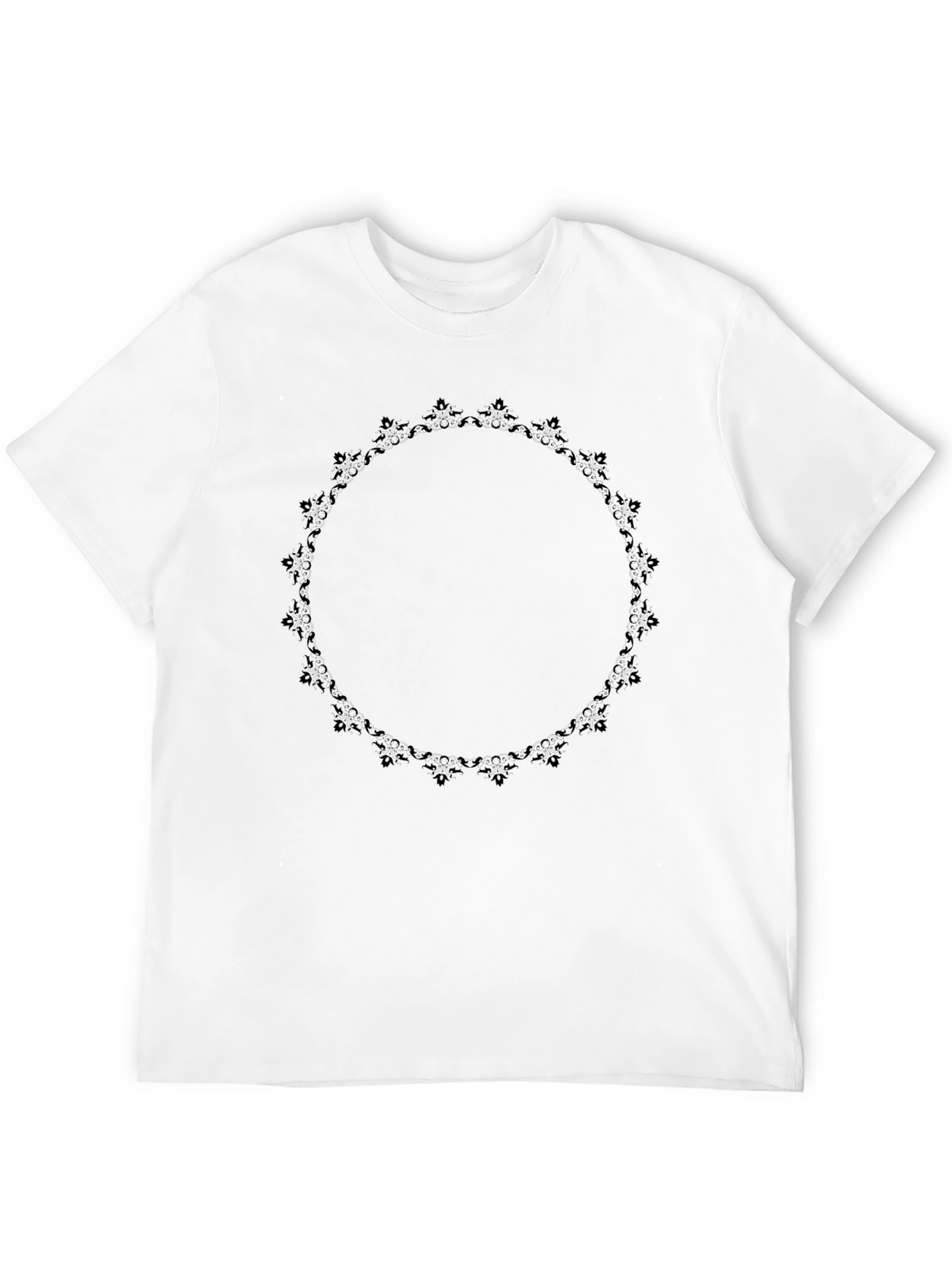 Elegant Black T-Shirt with Floral Circle Design