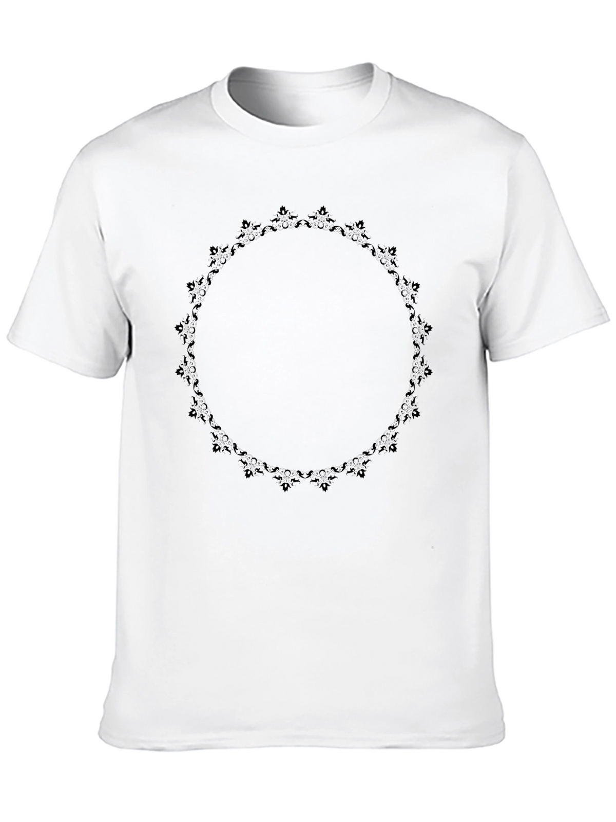 Elegant Black T-Shirt with Floral Circle Design